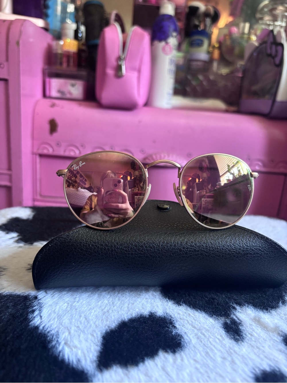 Ray-Ban Round Metal Pink Mirrored Sunglasses